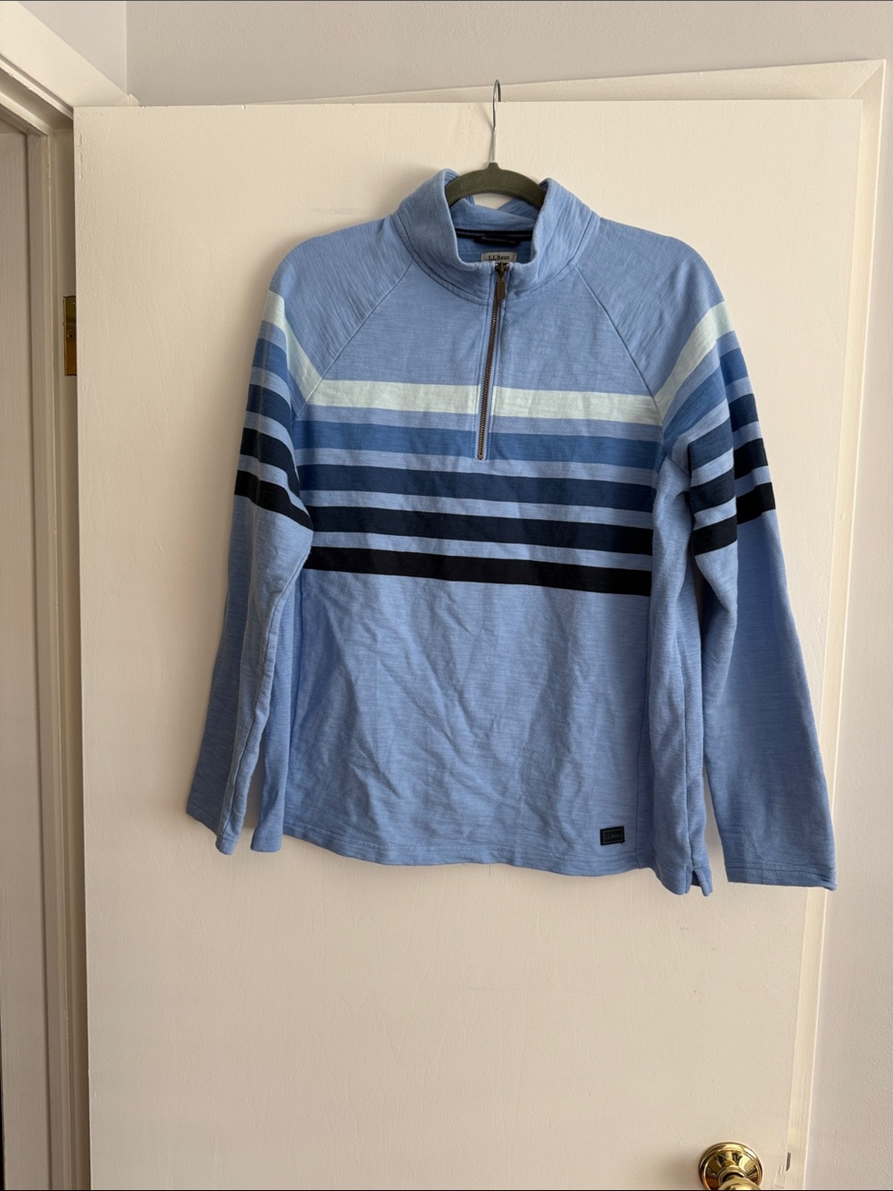 L.L. Bean Sky Blue Striped Half-Zip Pullover